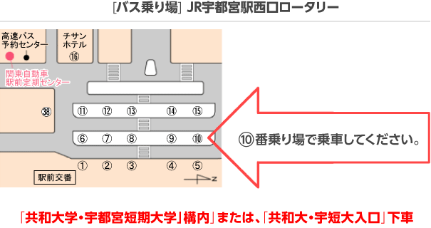 JR宇都宮駅西口ロータリー10番乗り場からお乗りください。